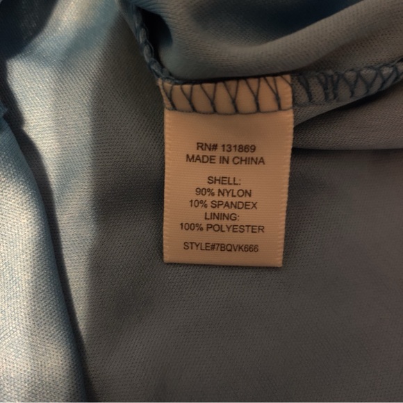 Kenedik Swiss Dot Mesh Faux Wrap Dress Dusty Blue Size Large Waist Tie V - Picture 7 of 7